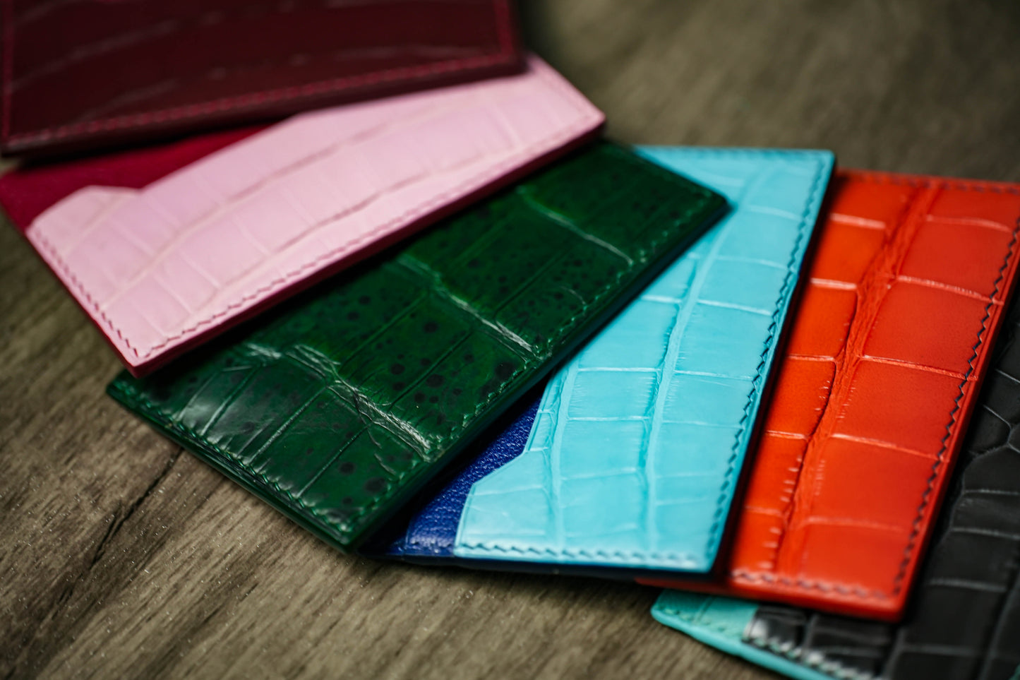 CROCODILE AND FRENCH CHEVRE COMBO CARD HOLDER