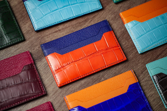 CROCODILE AND FRENCH CHEVRE COMBO CARD HOLDER