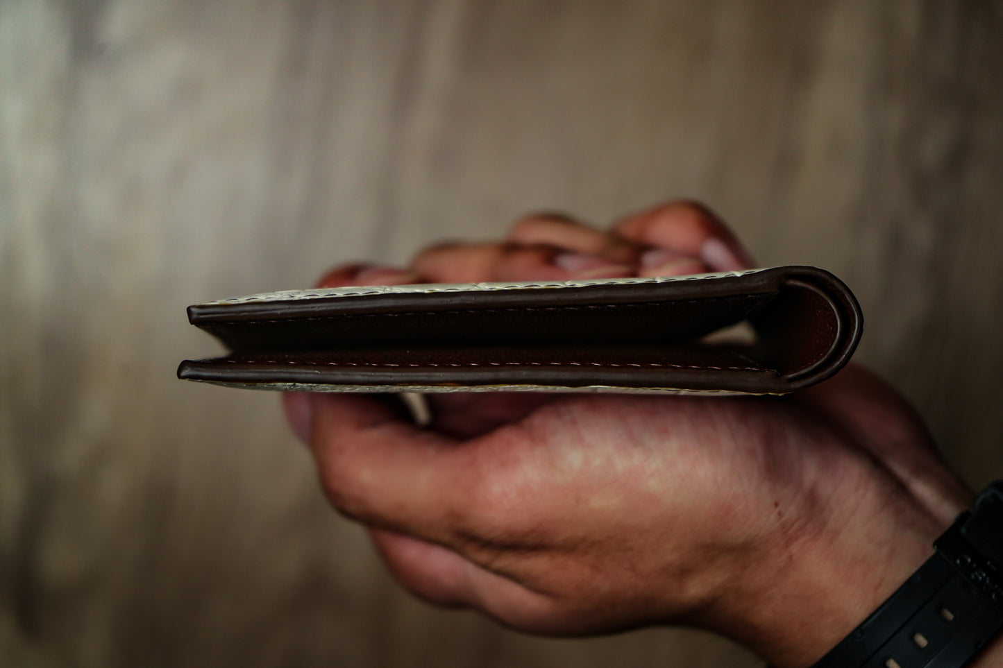 CROCODILE AND FRENCH CHEVRE COMBO BIFOLD WALLET