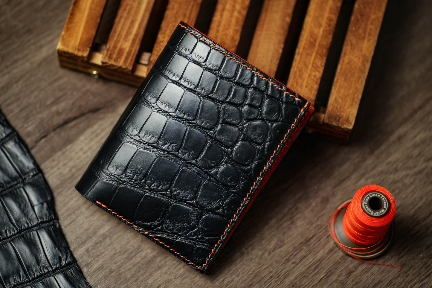 CROCODILE AND FRENCH CHEVRE COMBO MID WALLET