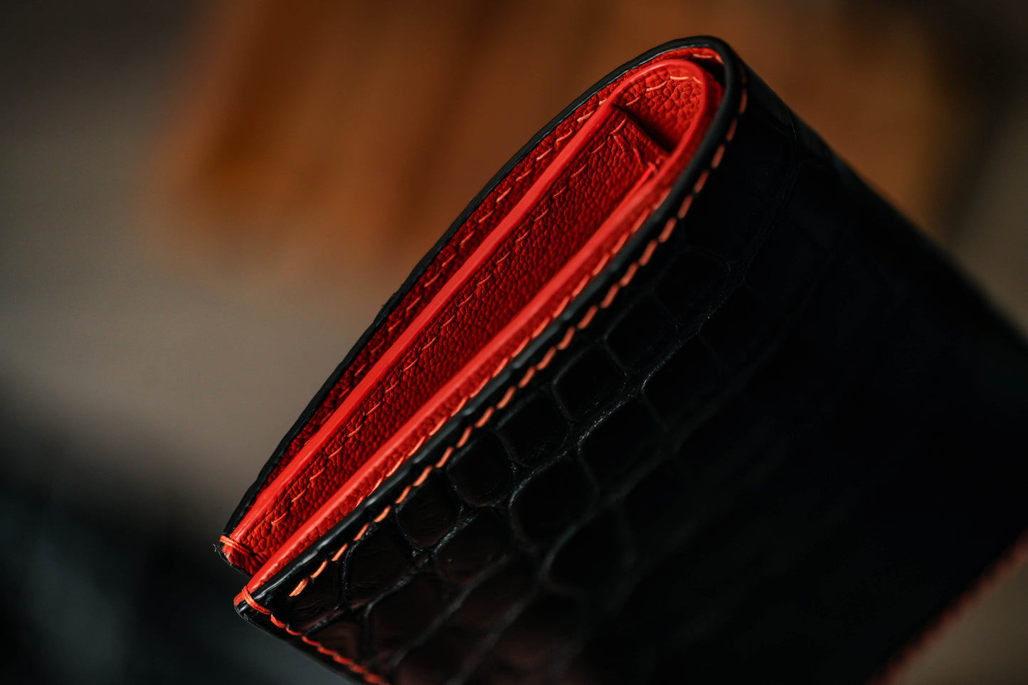 CROCODILE AND FRENCH CHEVRE COMBO MID WALLET